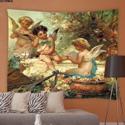Angel Tapestry Oil Painting Landscape Living Room Bedroom Tapestries Hippie Garden Background Wall Tablecloths Home Decoration