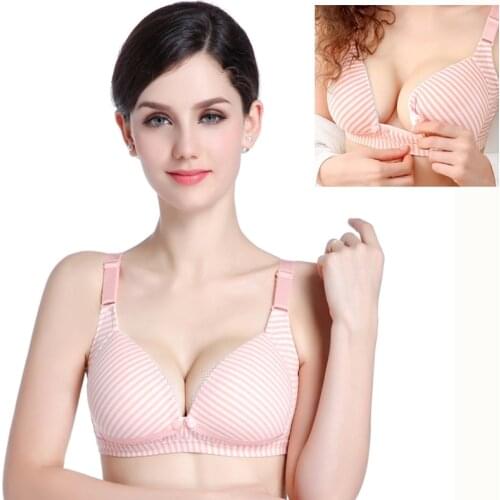 Cotton Maternity Nursing Bra Quick Release Breastfeeding Bra Front Buckle Feeding Bra