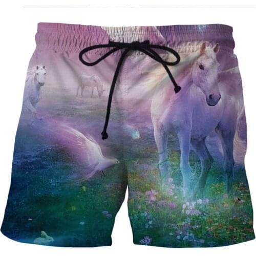 LOVE SPARK Mens Elastic Sports Shorts Plus Size Purple Horse Print Running Jogging Basketball Football Shorts For Boys S To 6xl