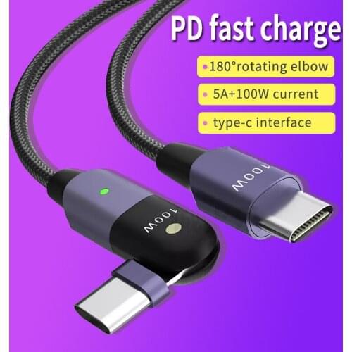 PD Data Cable 180 Degree Rotating Bending 60W 100W Fast Charging Mobile Phone Computer Charging Cable Dual Type-C Red Black 1.2m