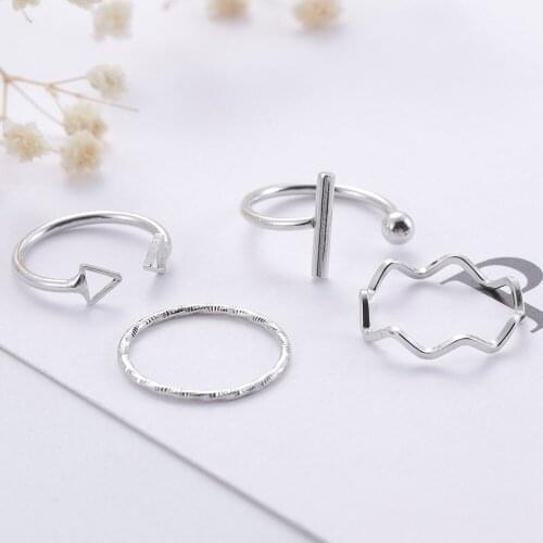 4pcs Punk Ring Trend Temperament Simple Fashion Triangle Geometry Four-piece Female Student Open Ring Men and Women Jewelry