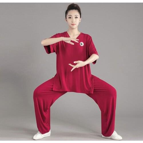Chinese Style Tai Chi Suit Men Women Spring Summer Performance Suit Middle-aged Old Practice Martial Arts Dress Kung Fu Uniform