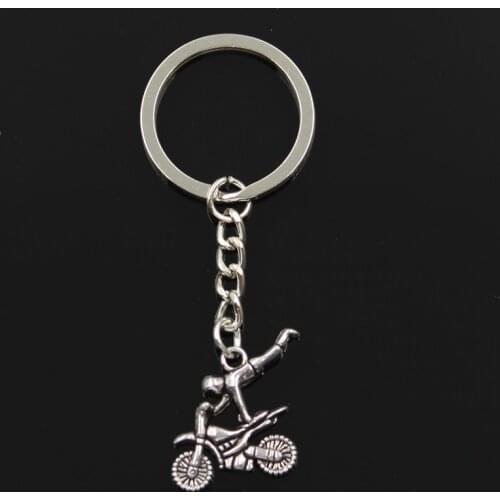 Fashion 30mm Key Ring Metal Key Chain Keychain Jewelry Antique Silver Color Plated Motorcycle Motorcross 25x25mm Pendant