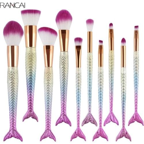 RANCAI 10pcs Makeup Brushes Set Foundation Powder Blush Eyeshadow Sponge Brush Soft Hair Cosmetic Tools with Leather Bag
