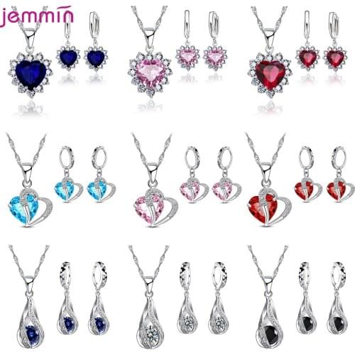 925 Sterling Silver Crystal Necklace Earrings Bridal Jewelry Set For Women Girls Anniversary Gift Fashion Jewelry Wholesale