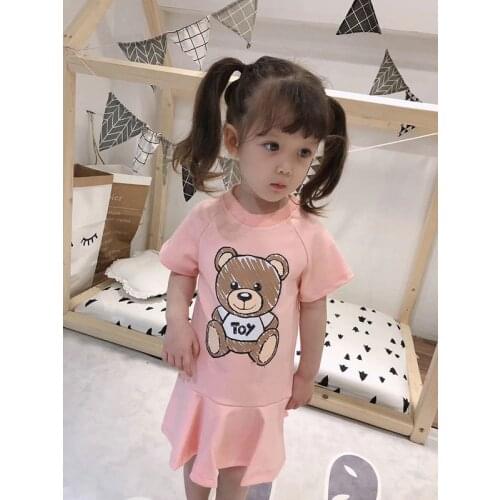 New 2021 summer fashion kids dresses for girls Cotton cartoon bear short sleeve comfortable children princess dress 2-10 year