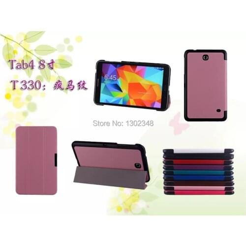 New Ultra Slim Crazy Horse Pattern 3 Fold Magnetic Folio Stand Leather Cover Case For Samsung GALAXY Tab 4 8.0 T330 T331 T335 8"