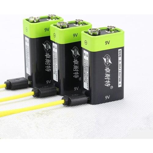3PCS ZNTER 9V 600mAh USB rechargeable lithium battery 6F22 rechargeable lithium battery + 1PCS 3 in 1 Micro USB charging cable