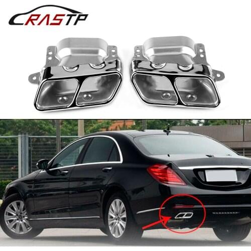 RASTP-Stainless Steel Car Exhaust Tail Pipe Muffler Tip Covers for Mercedes Benz A45 W176 RS-CR2001