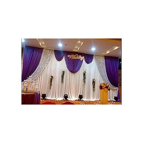Luxury dark purple color Wedding Backdrop with silver sequin Swag stage curtain marriage decoration