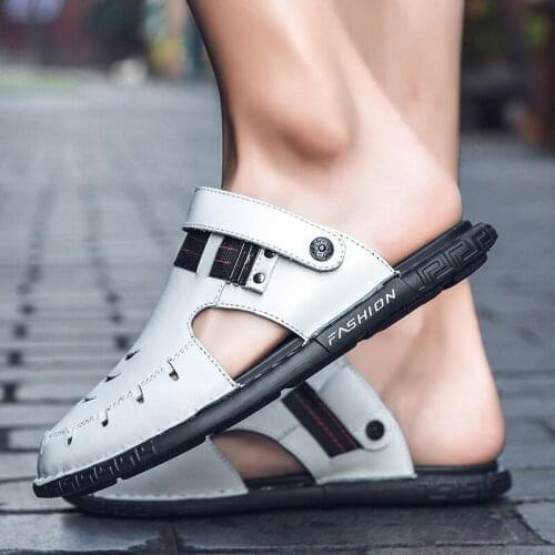 Sandalia shoes mens shoe handmade slippers plage for piel comfort walking para holes white man slip sandals em vietnam geta in