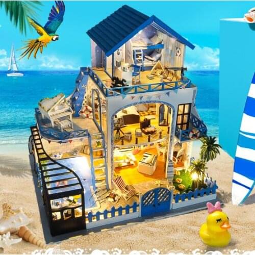 Families House Valentines Day Gift DIY House Greek Aegean Sea Miniature Gifts for Children Juguetes Brinquedos