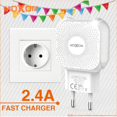 MOXOM USB Wall Charger For Samsung Mobile Phone Charger For iPhone Dual USB Charger For Xiaomi Charger Adapter 5V 2.4A UK Plug