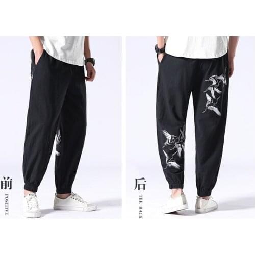 Cotton&linen 4colors Chinese style Haren trousers Tang suit embroidered crane tang pants kung fu tai chi bloomers red/blue/black