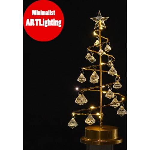 Modern Contracted Iron Art Led Lamp Crystal Christmas Tree Lamp Pentacle Star Lamp Bedroom Warm Romantic Decoration Desk Lamp