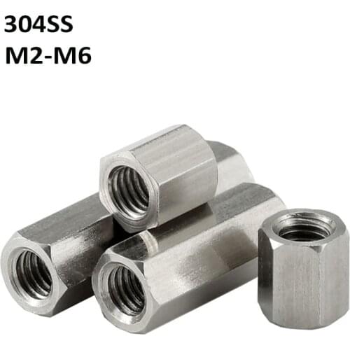 M2-M6 304 Stainless Steel Female To Female Hex Nuts Coupling Nuts Extension Nuts For Computer Case