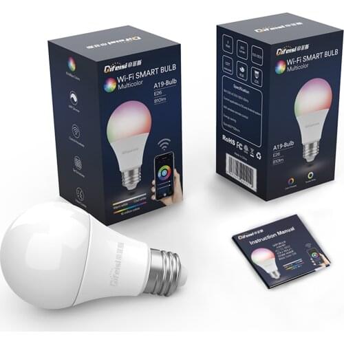 WiFi Smart Light Bulb Dimmable Color Changing E26/E27 LED Bulb Work with Alexa Google Home , 810lm RGB Lamp, No Hub Required