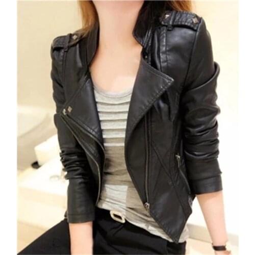 Women jacket Short autumn New Korean version of the self-cultivation PU wild casual motorcycle jacket female coat size S-3XL