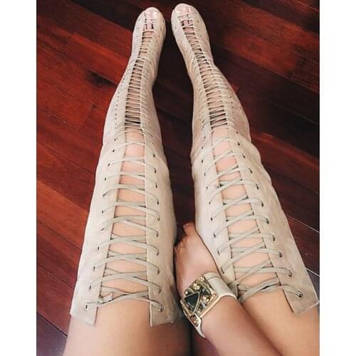 ASHIOFU Handmade Women Thigh High Boots Night-club Sexy Over Knee Autumn Booties Peep-toe Evening Fashion Long Boots Shoes