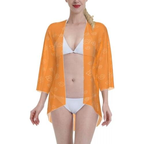 2021 Women Swimsuit Kimono Cardigan Japanese Anime Costume Akatsuki Symbol Summer Swimwear blouse
