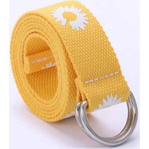 2020 Design New Oriental Women Fashion Trend Woven Canvas Belt Leisure Decoration Small Daisy Trousers Belt Pants Buttons Yellow