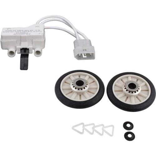 1pcs Dryer Door Switch & 2PCS 349241T Dryer Drum Roller Kit for Whirlpool Kenmore Sears