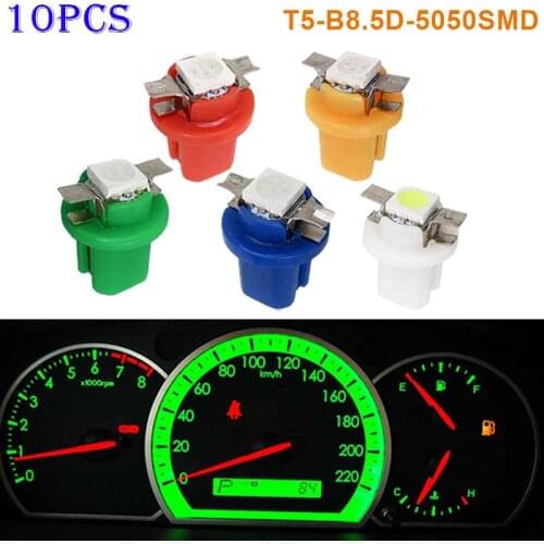 10pcs 12V Car Styling T5-B8.5D-5050smd LED SMD Lamp Car Gauge Speed Dash Bulb Dashboard Instrument Light