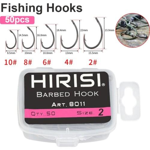50PCS Portable Fishhooks 5 Sizes Carbon Steel Barb Hooks Carp Fishing Hooks for Freshwater Saltwater with Plastic Box Shipping