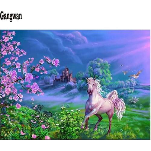 5D Diy Diamond Painting forest unicorn Cherry blossoms landscape Diamond mosaic Full circular square Embroidery painting decor