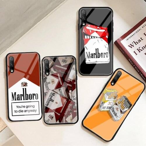 Art Bumper Cigarette Marlboros Phone Case For Huawei P9 10 20pro 30lite Mate 9 10lite 20pro Honor 7A 8X 9 Nova3i Tempered Glass