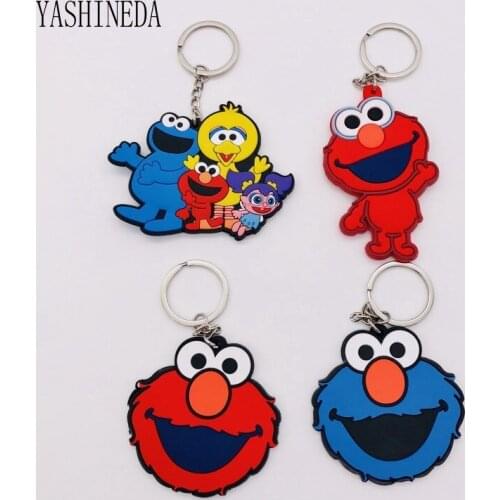 10PCS Cartoon Figure Sesame Street Key Chain PVC Anime 3D Double Side Key Ring Keychain Kids Toy Pendant Key Holder Trinket Gift