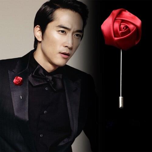 2018 1Pcs High Quality Rose Flower Lapel Pin Brooch Handmade Flower Brooch Pin for Men Fashion Wedding Boutonniere Accessories