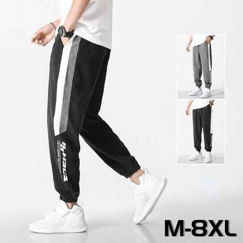 New mens fashion striped stitching letter printing trousers trendy hip-hop pants casual overalls large size loose trousers