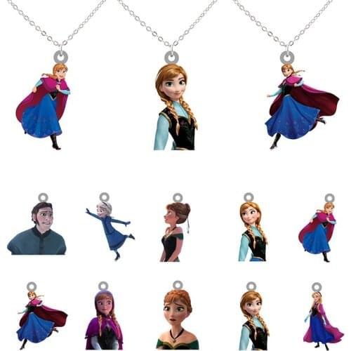Disney Frozen Princess Temperament Fashion Cartoon Pendant Chain Necklace Epoxy Resin Anime Necklace Girls Present Jewelry XDS48