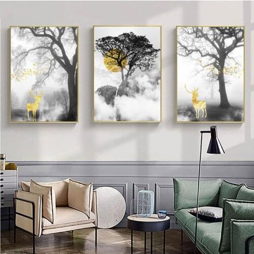 Black and White Forest Diy diamond Painting Golden Elk Full Drill Square RoundScenery Diamond Embroidery Cross Stitch KitZP-3773