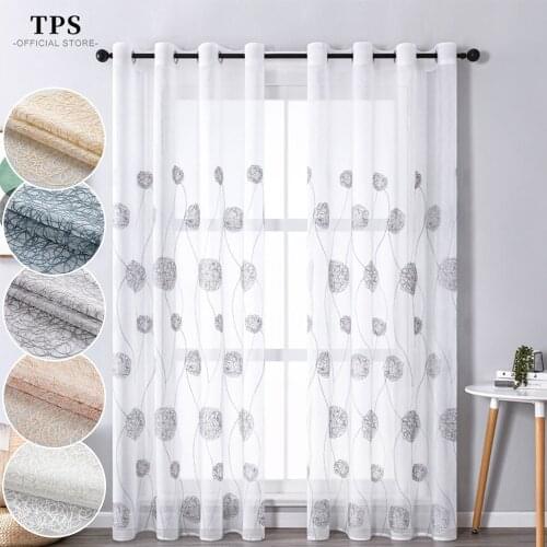 TPS Embroidered Floral Sheer Curtain for Window Tulle Voile Curtain for Kitchen Bedroom Living Room Drape Decor Window Treatment