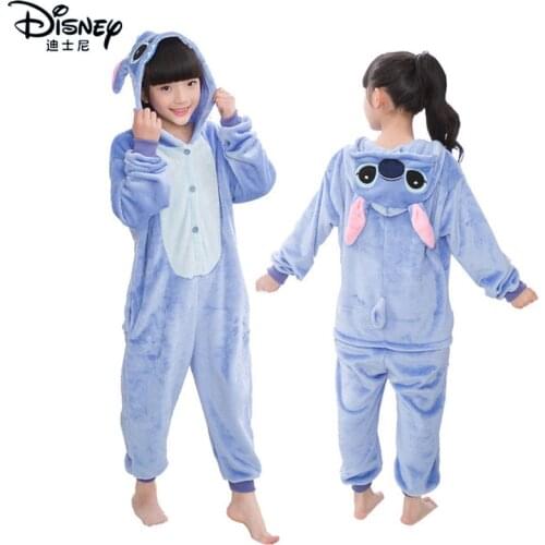 Disney Stitch Pajamas for Children Cute Animal Cartoon Kids Pajamas Baby Rompers Costume Winter Boy Girl Cosplay Sleepwear Set