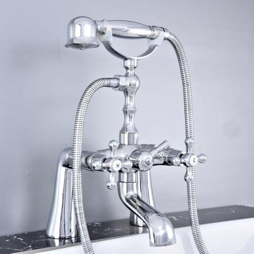Chrome Bathtub Faucet Dual Handle Telephone Shape Bath Shower Mixer Tap Deck Mount Swivel Spout Tub Mixer Faucet Ktf769