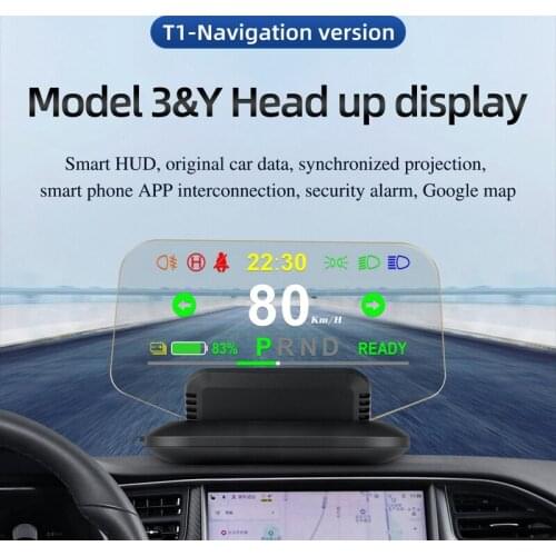 HUD for Tesla Model 3/Y 2020 2021 Head Up Display Mirror Navigation Indicator Light Clock Vehicle Speed Fog Light