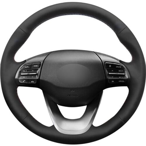 Black Natural Leather Car Steering Wheel Cover for Hyundai Kona 2017 2018 2019