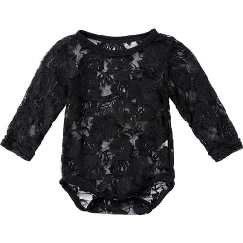 0-18M Newborn Infant Baby Girl Lace Bodysuit Long Sleeve Solid White/Black Floral Sunsuit Tops Baby Clothes 0-18M