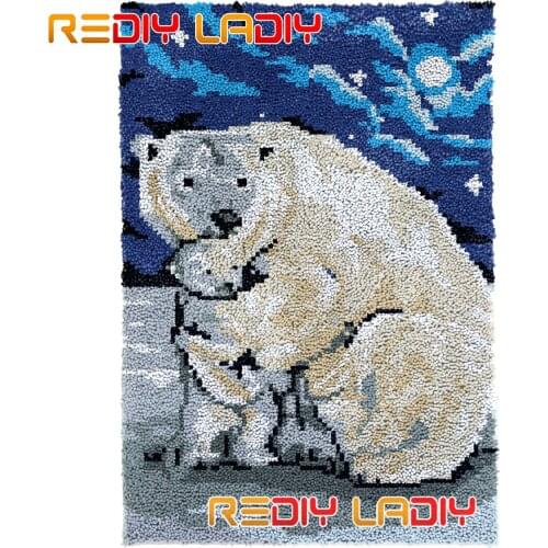 Latch Hook Rug Polar Bear Plush Wall Hanging DIY Carpet Rug Kits Chunky Yarn Arts Cushion Crocheted Floor Mat Hobby & Crafts