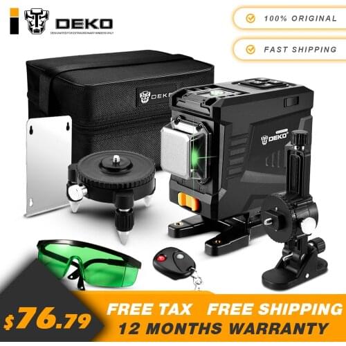 DEKO DKLL12PT1 12 Lines 3D Green light Horizontal&Vertical Lines Laser Level with Remote Control,High-Precision, Self-Leveling