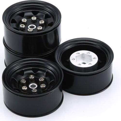 Metal Wheel Rim 4PCS Beadlock Wheel Hub 1.55 Inch RC Car Aluminum Alloy Black Wheel Rim for 1/10 RC Crawler Car