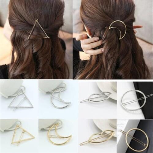 Fashion Hair Barrette Hair Clips Geometric Plated Metal Triangle Circle Moon Hairpins For Women Girl Hairclip Ornaments Headwear