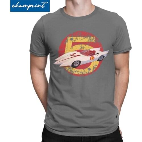 Mach 5 Distressed T Shirts Mens Pure Cotton Novelty T-Shirts Speed Racer Anime Tee Shirt Short Sleeve Clothing Printed