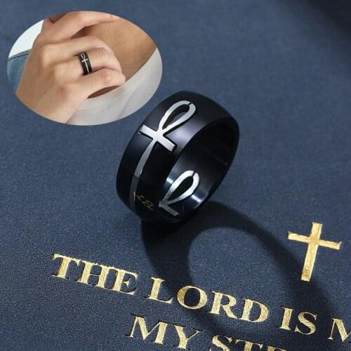 Mens Ring Separable Ankh Egyptian Cross Rings Stainless Steel Rings Black Gold Silver Color Religious Jewelry