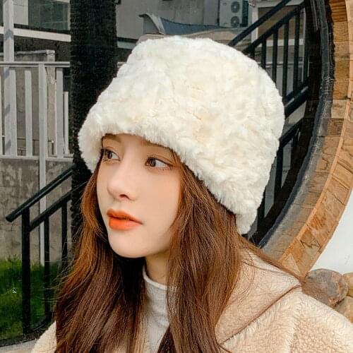 New Fashion Faux Furf edora hat women Print Bucket Hats Women Winter Panama Fisherman Caps Gorra Rabbit hair Hats for girls