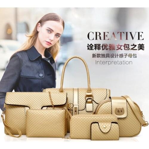 2021 New Woven Pattern Son-mother Bag 6pcs Women Bags Portable Messenger Shoulder crossbody bags for women purses handbags bolsa