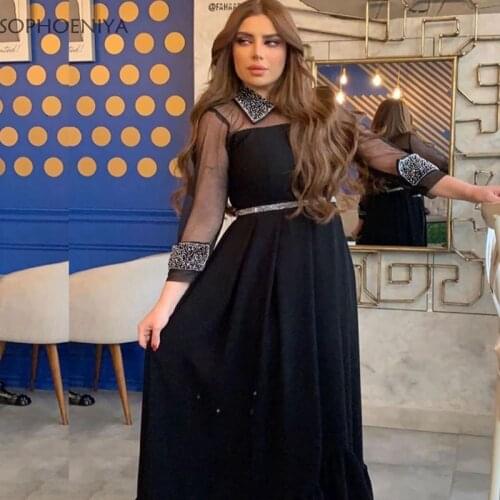 New Arrival High Neck Black Muslim evening dress women Party night abendkleider 2021 Beaded Long sleeve Formal dresses evening